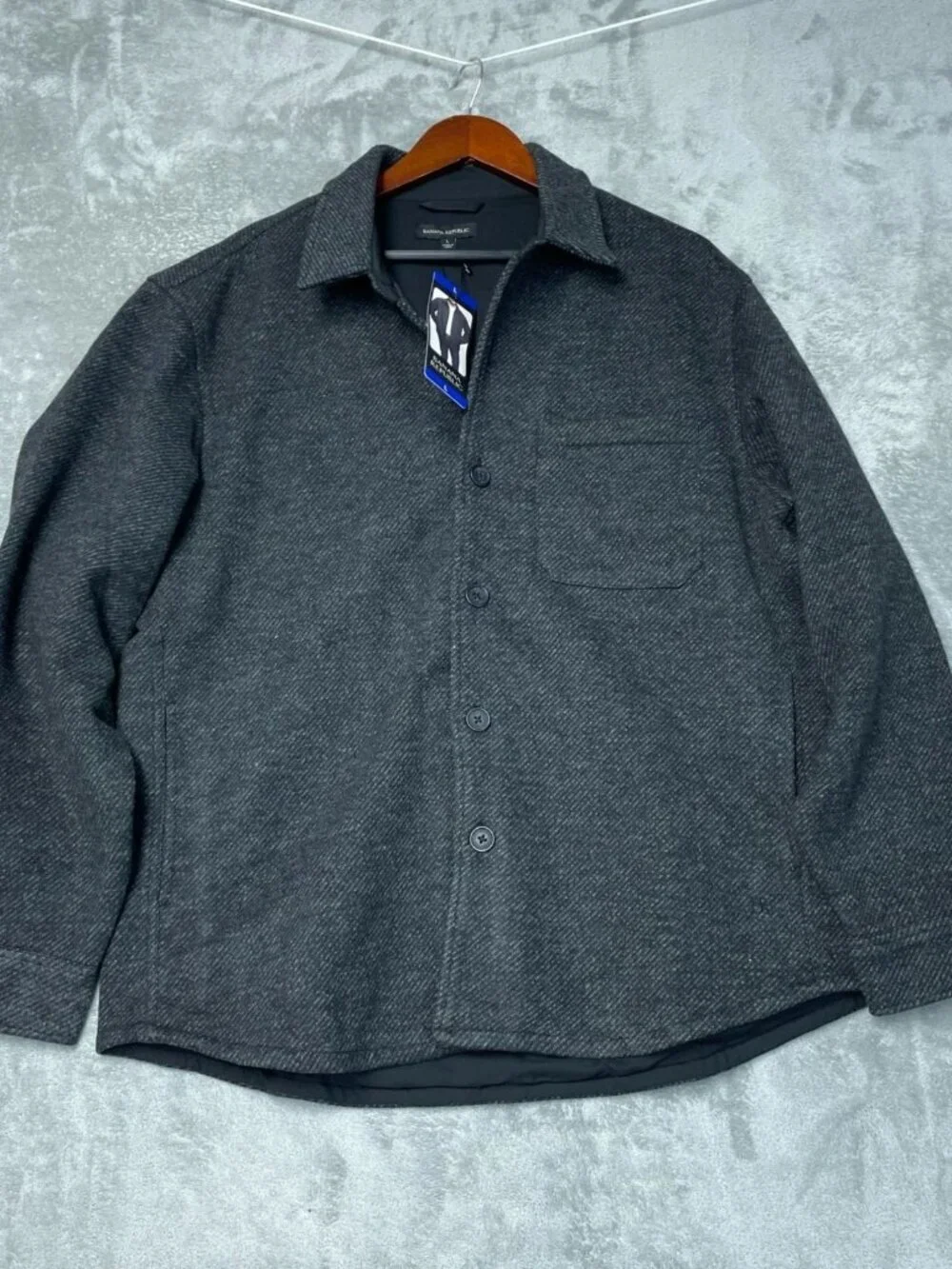 Banana Republic Men's L Herringbone Button-Up Shirt Jacket Gray Polyester K1356
